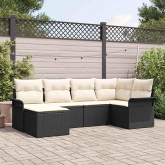 vidaXL Vidaxl - Set Divano Da Giardino Con Cuscino 6 Pcs Nero Poly Rattan