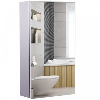 HOMCOM Stainless Steel Mirror Storage Cabinet Wall-mounted Bathroom Wall Mounted Glass Cupboard 4 Pattern-Silver | TJ Hughes Silver
