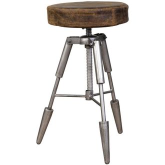 Wanderlust Deco Taburete De Metal Y Piel Marr&oacute;n 39x39x55