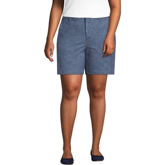 Lands End Plus Size Elastic Back Classic 7 Chino Shorts in Evening Sky Chambray at Nordstrom, Size 14Short
