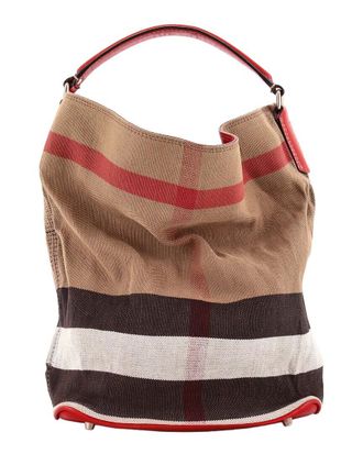 Burberry Red House Check Canvas Ashby Bag Medium (Authentic Pre-Loved)