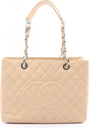 Chanel Beige Grained Calfskin Handbag Tote Bag (Pre-Owned)