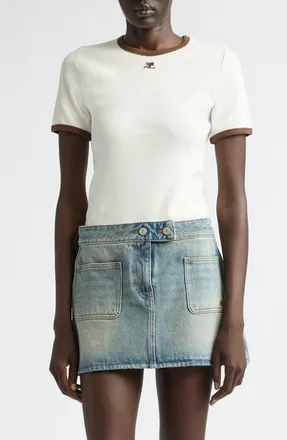 Courr&egrave;ges Contrast Trim Logo T-Shirt in Pillow/Smoky Brown at Nordstrom, Size X-Large