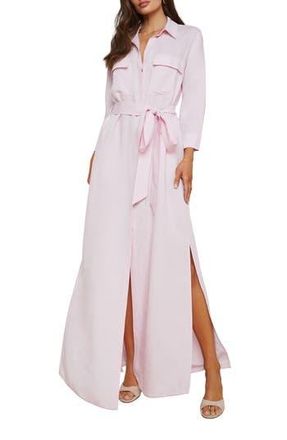 L'agence Cameron Belted Linen Blend Maxi Shirtdress in Lilac Snow at Nordstrom Rack, Size Small