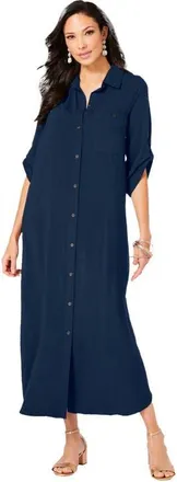 Roaman's Collared Button Front Dress in Navy at Nordstrom, Size 24