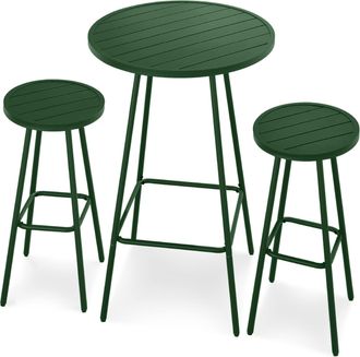 Best Choice Products 3-Piece Steel Patio Bar Height Round Bistro Set w/ Backless Stools, Slatted Design