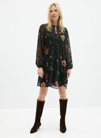 Contemporaine Womens Crocheted trims floral chiffon dress