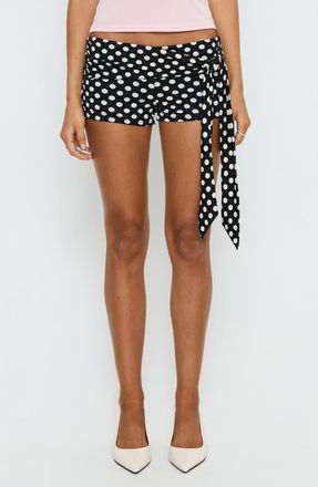 Princess Polly Declanne Wrap Polka Dot Micro Shorts in Black Polka at Nordstrom, Size 10