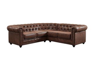 VENTE-UNIQUE.COM Sof&aacute; rinconera tela marr&oacute;n