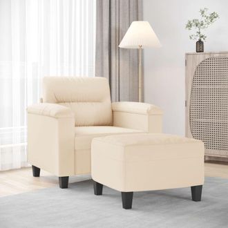 vidaXL Sill&oacute;n Con Taburete Tela De Microfibra Beige 60 Cm Vidaxl