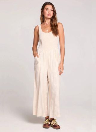 Saltwater Luxe Leia Striped Tank Jumpsuit In Beige