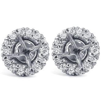 Pompeii3 5/8ct Diamond Halo Studs Mounting Fits 5.5-6.5mm Round Stones 14k White Gold