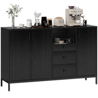 OEM Aparador De 3 Puertas Aparador De Sal&oacute;n Con 3 Cajones Estantes Ajustables Para Cocina Entrada Negro 143,5x40x90 Cm