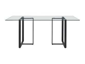 Vente-Unique 6-Seat Dining Table - Tempered Glass & Metal - Transparent & Black in Clear