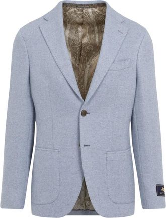 Etro Wollen Cashmere Blend Jas - Heren - Blazers - Blauw - L - Wol - Jassen