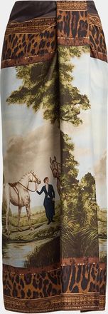 Ralph Lauren Collection Debbie Scenic-Print Silk Twill Skirt