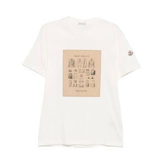 Moncler Tops, Heren, Beige, L, Katoen, Safari Wardrobe Printed Cotton T-Shirt