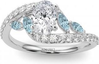 Allurez Swirl Design Diamond & Marquise Aquamarine Engagement Ring in Palladium (0.63ct)