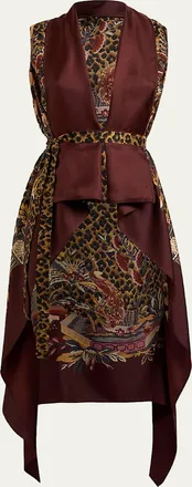 Etro Leopard & Avian Print Silk Foulard Vest