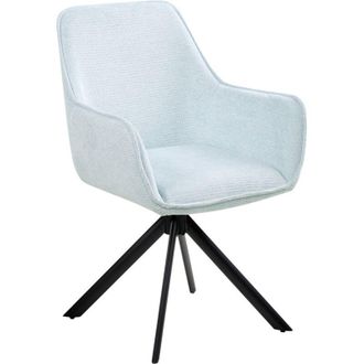 Beliani Swivel Dining Chair Light Blue Fabric Upholstered Seating with Armrest Dining Room Scandinavian Modern Style MORNAS