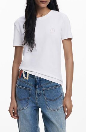 Desigual Rhinestone Embellished Stretch Cotton T-Shirt in White at Nordstrom, Size X-Large