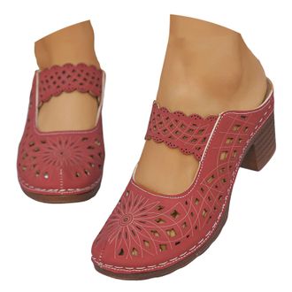 Generic Women Closed Round Toe Floral Cut Out Backless Platform Mules Chunky Super High Heel Slip on Stylish Dress Club Slide Sandals Retro Slip On Comfort Mu