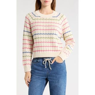 Marine Layer Mina Cotton Pointelle Sweater in Ivory Multi Stripe at Nordstrom, Size X-Large