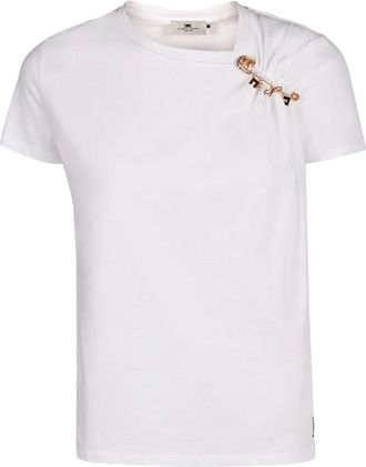 Elisabetta Franchi Decoratieve Broche Viscose T-shirt - Dames - T-shirts - Wit - S - Tops