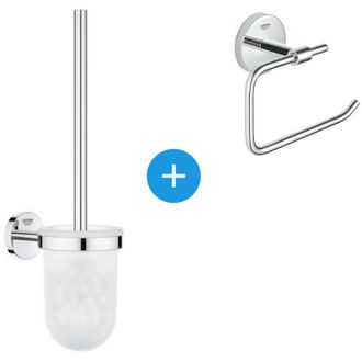 GROHE Baucosmopolitan Juego De Accesorios Con Escobillero De Pared + Portarollos De Papel Met&aacute;lico, Cromo (40463001-duoessentials) - Grohe