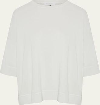 Eskandar Round Neck 3/4-Sleeve Top With Hembands - Mid Plus Length