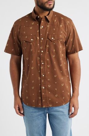 Pendleton Laramie Horseshoe Print Short Sleeve Snap-Up Western Shirt in Horseshoe Brown at Nordstrom, Size Xx-Large