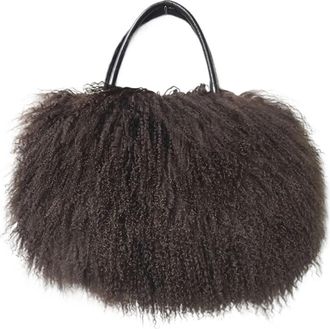 Generic Womens Plush Bags Winter Fur Handbag Women Casual Long Hair Shoulder Bag Genuine Tote Bags Femme(Brown)