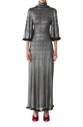 Lanvin Midi Dress In Metallic Viscose in Black at Nordstrom, Size Small