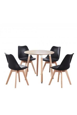 Life Interiors 5PCs Dining Set - a Round Dining Table & Set of 4 Lorenzo Tulip chairs with Padded Seat in Black