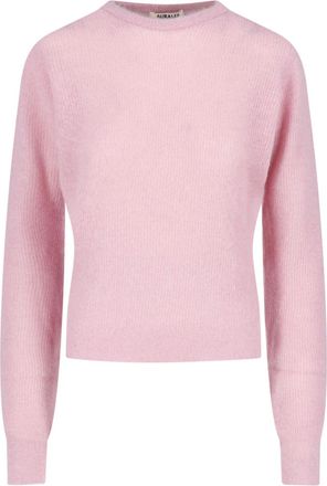 Auralee Pink Light Cropped Ribbed Sweater