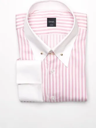 Brisk Bengal Twill Stripes Pima Cotton Shirt in Golden Pin Collar at Nordstrom, Size 18