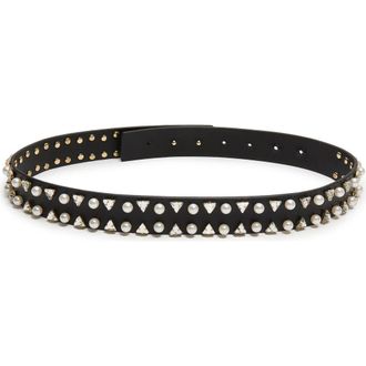 Lele Sadoughi Geo Crystal Pearl Leather Belt in Jet 001 at Nordstrom, Size Large