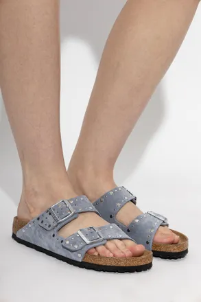 Birkenstock Arizona Rivet Border Slides, Womens, Blue
