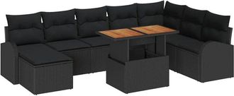 vidaXL Conjunto De Sof&aacute; De Jard&iacute;n 9 Pcs Negro Polirat&aacute;n Vidaxl