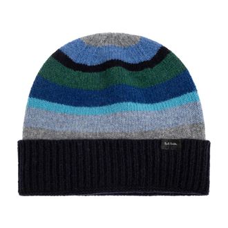 Paul Smith Beanies, male, Blue, Size: ONE SIZE Striped Beanie