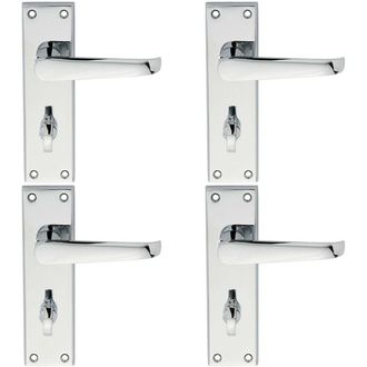 Loops 4x PAIR Straight Victorian Lever on Bathroom Backplate 150 x 43mm Chrome