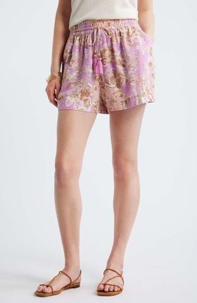 Treasure & Bond Beaded Tassel Linen Blend Shorts in Pink Gale Whimsy Bloom at Nordstrom, Size Xx-Large