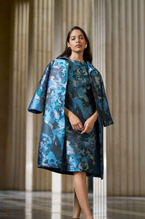 Ming Wang Abstract Jacquard Woven Topper in Deep Teal at Nordstrom, Size X-Large