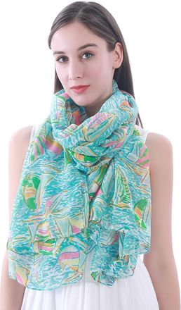 Lina & Lily Sailboats Print Womens Large Scarf Shawl (Turquoise)