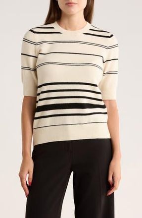 Frame Denim Stripe Short Sleeve Sweater in Cream Multi at Nordstrom Rack, Size X-Large