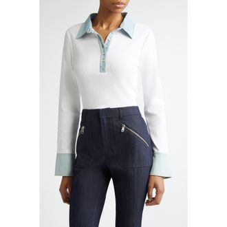 Cinq &agrave; Sept Jaden Denim Collar Shirt in White/Light Wash at Nordstrom, Size Small