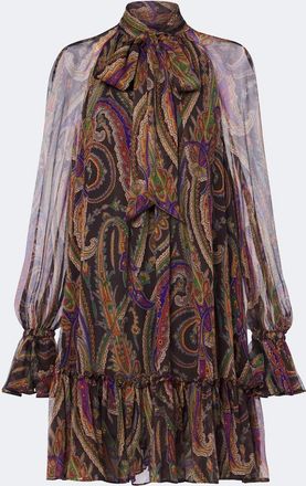 Etro Paisley tie-neck silk chiffon minidress