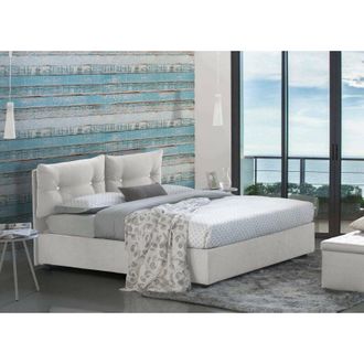 Dmora Dmora - Cama Matrimonial Dcun, Cama Contenedor Con Revestimiento De Tela, 100% Made In Italy, Apertura Frontal, Adecuado Para Colch&oacute;n Cm 160x200, Blan
