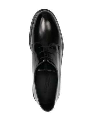 Emporio Armani Glossy Brushed Leather Derby Shoe - Black