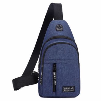 Generic Oxfordcloth Crossbody Bag Mens Trendy Business Chest Bag Casual With Headphone Hole UBS Hole Messenger School Bag Men (Blue, One Size)